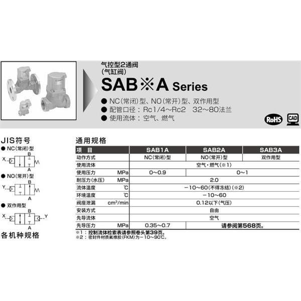 CKD喜開理氣控型2通閥（氣缸閥）SAB2A-8A-0B