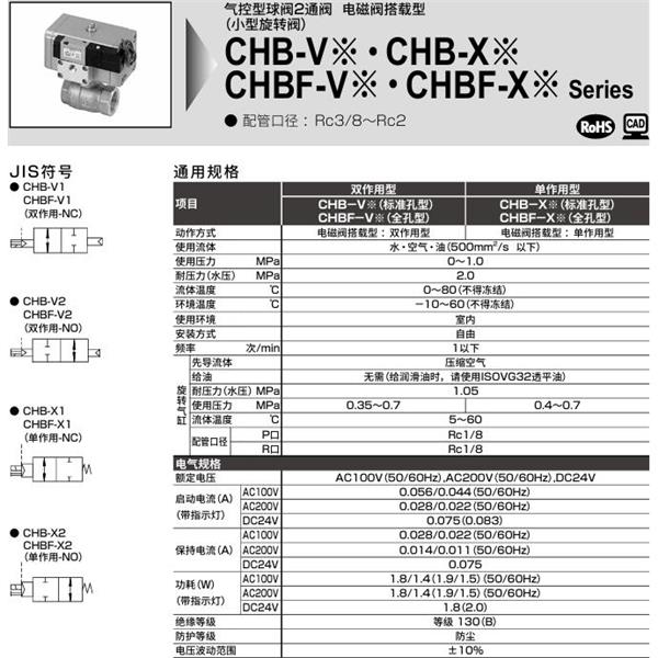 CKD喜開理氣控式球閥2?3通CHB-V1-40-ND2-WS-AC100V