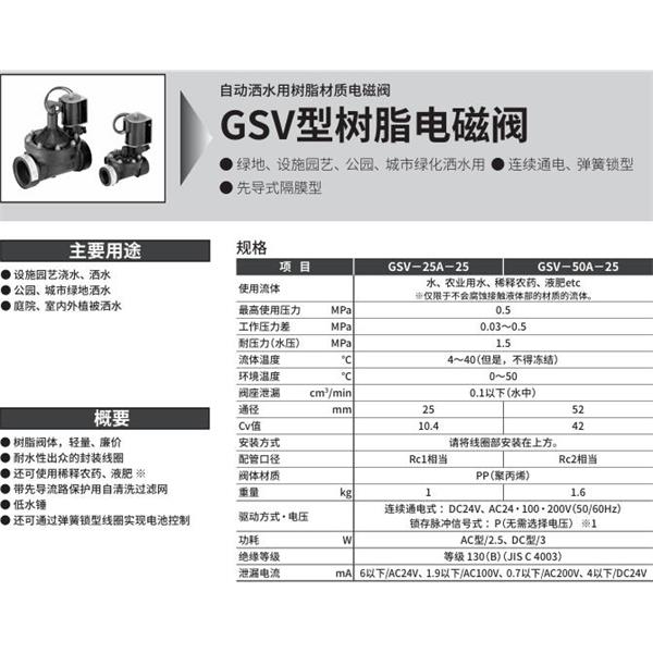 CKD喜開理自動灑水用樹脂制電磁閥GSV-50A-25P-DC24V