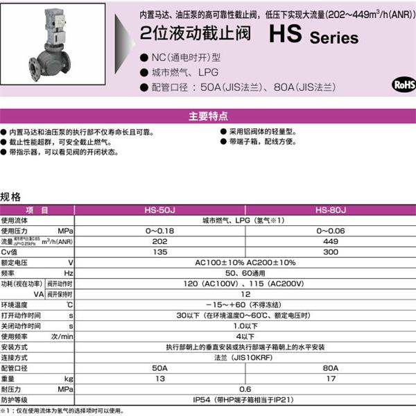 CKD喜開理液動2位置遮蔽閥HS-50J-E-AC100V