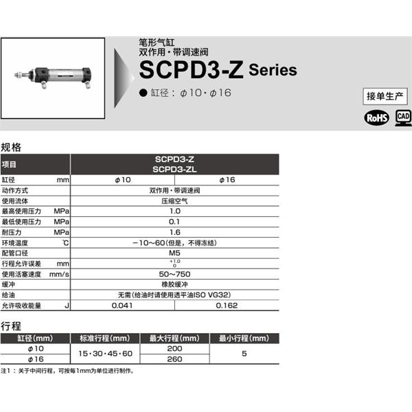 CKD喜開理筆形氣缸SCOD3-Z-LB-10-50-I