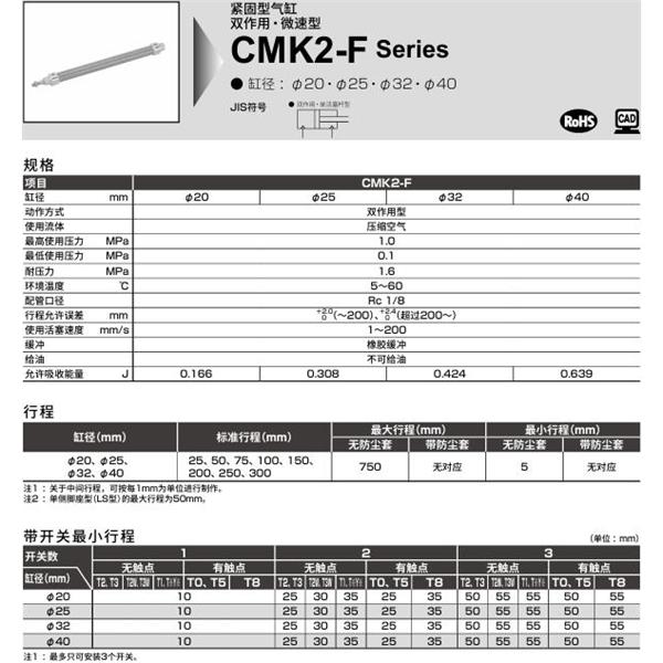 CKD喜開理緊固型氣缸CMK2-F-TB-40-100-T0H-R-MI