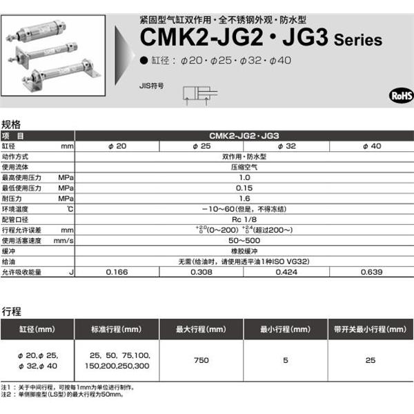 CKD喜開理緊固型氣缸CMK2-JG3-CC-32-50-I