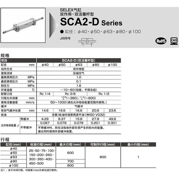 CKD喜開理SELEX氣缸SCA2-D-TF-100B-100-SI